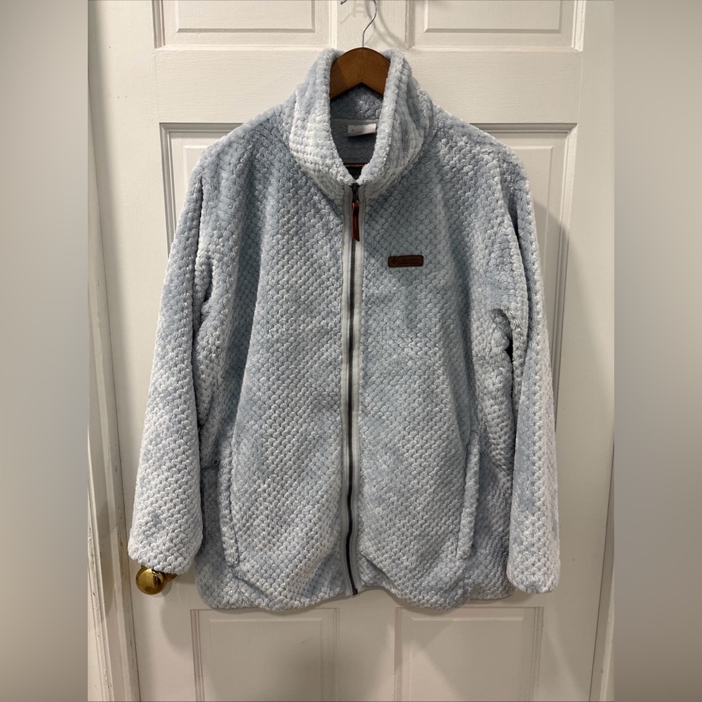 Columbia Women’s Plus Size Fire Side II Sherpa Full Zip Size 1X Light Blue EUC - Picture 2 of 6